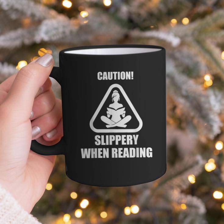 Caution Slippery When Reading Book Lover Graphic Print Coffee Mug