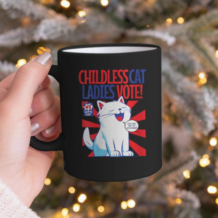 Childless Cat Ladies Vote Kamala Harris Cute Comic Book Cat Graphic Print Coffee Mug