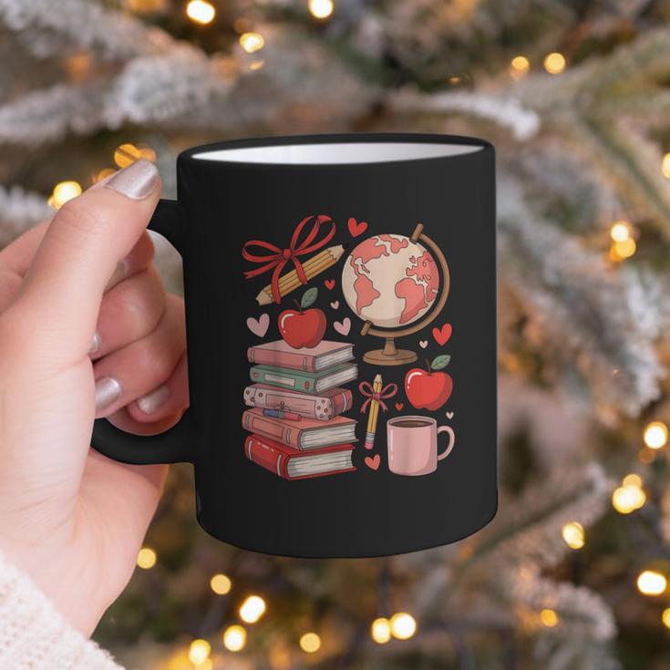 Coquette Teacher School Supplies Bows Books Globe Apple Cute Graphic Print Coffee Mug