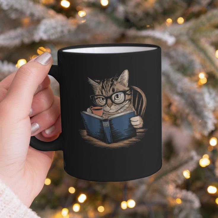 Cute Cat Reading Books With Tea Graphic Print Coffee Mug
