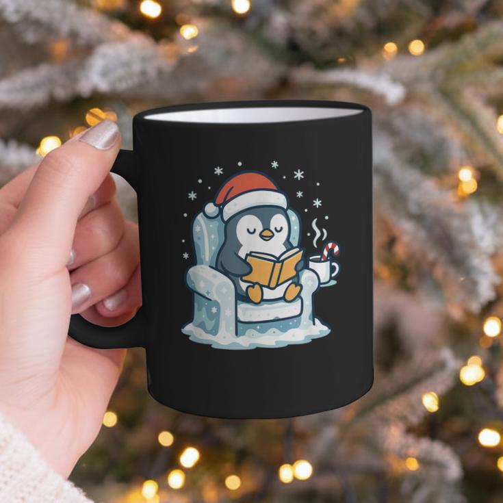 Cute Christmas Penguin Reading Book Cozy Winter Holiday Art Graphic Print Coffee Mug