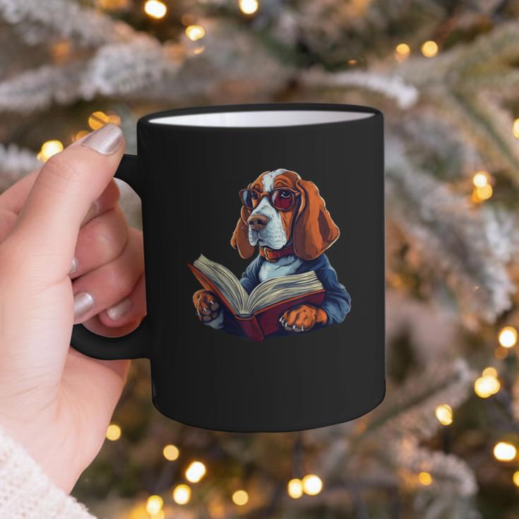 Cute Dog Basset Hound Reading Book Graphic Print Coffee Mug