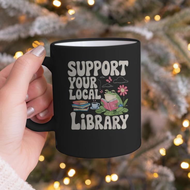 Cute Frog Support Your Local Library Librarian Book Lover Graphic Print Coffee Mug