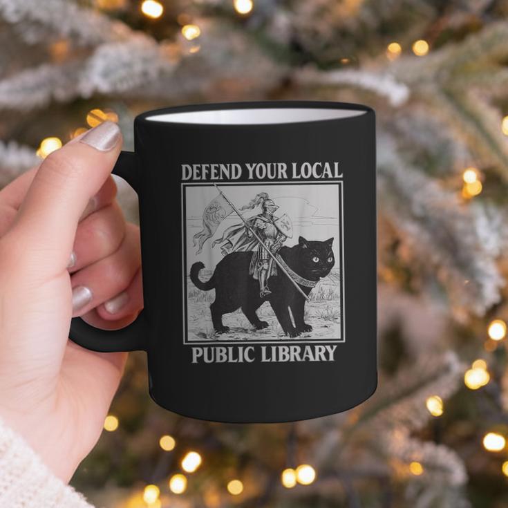 Defend Your Local Library Knight Cat Rider Book Lover Graphic Print Coffee Mug Defend Your Local Library Knight Cat Rider Book Lover Graphic Print Coffee Mug
