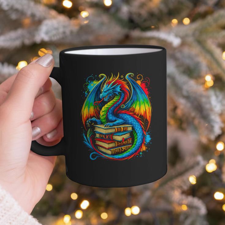 Dragon Reading Colorful Fantasy Book Lover Graphic Print Coffee Mug Dragon Reading Colorful Fantasy Book Lover Graphic Print Coffee Mug
