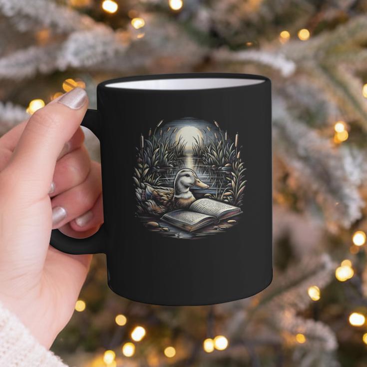 Duck Reading Book Full Moon Lake Scenery Graphic Print Coffee Mug