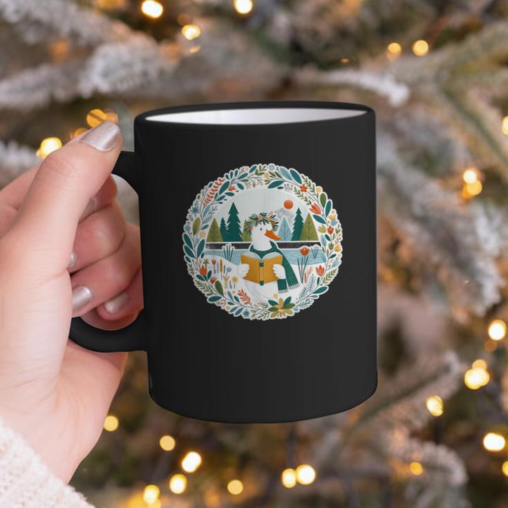 Duck Wilderness Book Reading Illustration Floral Graphic Print Coffee Mug