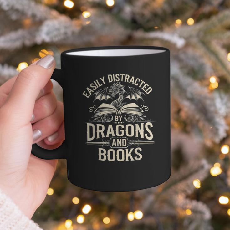 Easily Distracted By Books & Dragons Bookworm Reading Graphic Print Coffee Mug