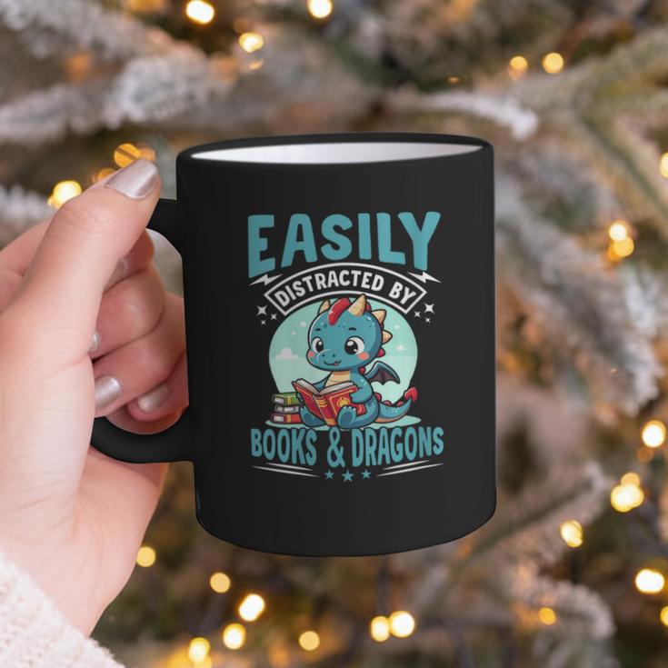 Easily Distracted By Books And Dragons Nerds Graphic Print Coffee Mug