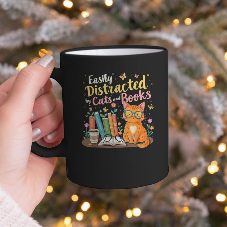 Easily Distracted By Cats And Books Book & Cat Lover Graphic Print Coffee Mug