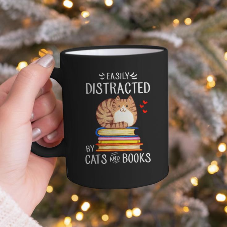 Easily Distracted By Cats And Books Reading Lover Bookish Graphic Print Coffee Mug Easily Distracted By Cats And Books Reading Lover Bookish Graphic Print Coffee Mug