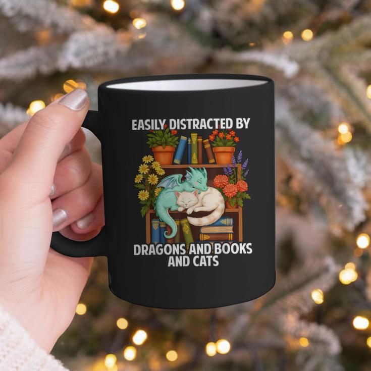 Easily Distracted By Dragons Books Cats Fantasy Book Lover Graphic Print Coffee Mug