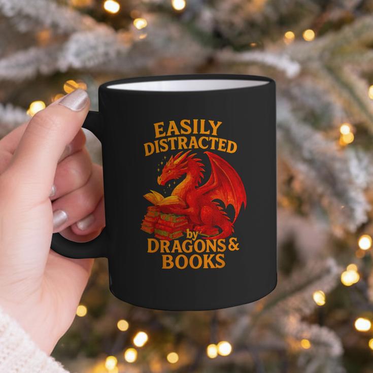 Easily Distracted By Dragons And Books Reading Graphic Print Coffee Mug