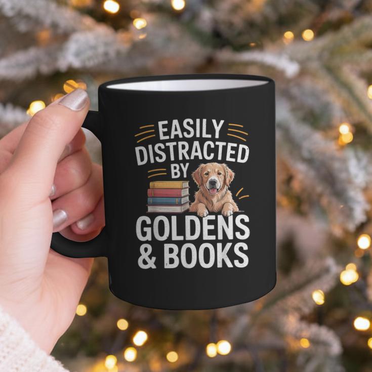 Easily Distracted By Goldens & Books Golden Retriever Dog Graphic Print Coffee Mug