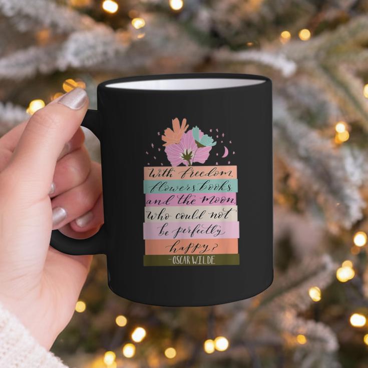 With Freedom Flowers Books And The Moon Graphic Print Coffee Mug
