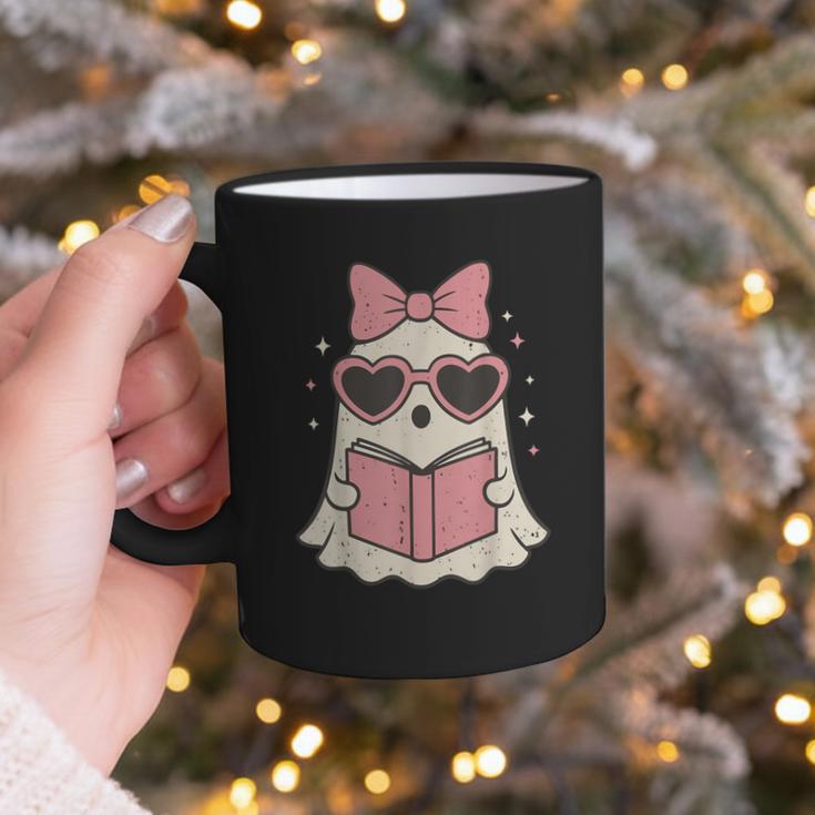Ghost Reading Book Halloween Cat Lover Graphic Print Coffee Mug