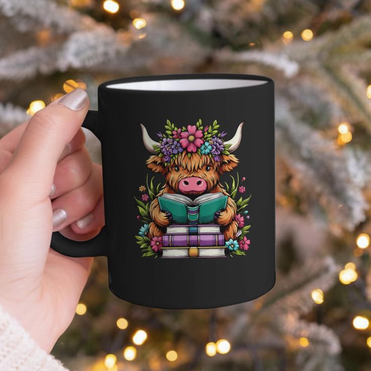 Highland Cow Book Floral Bookworm Graphic Print Coffee Mug