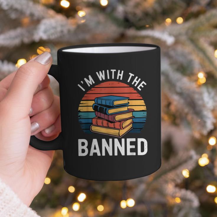 I'm With The Banned Stack Of Books Vintage Sunset Retro Graphic Print Coffee Mug