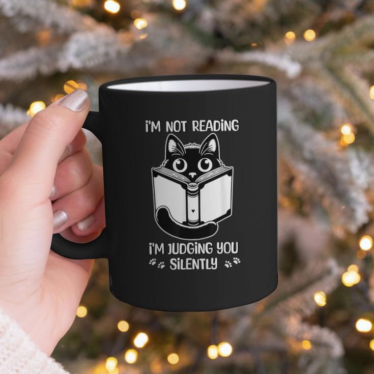 I’m Not Reading I’m Judging You Silently Fun Cat Book Lover Graphic Print Coffee Mug