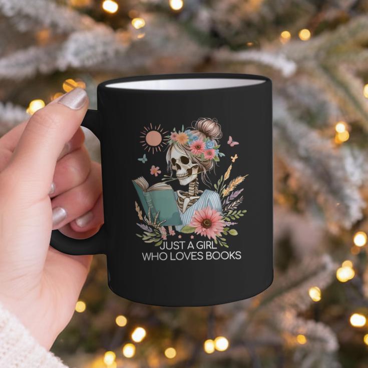 Just A Girl Who Loves Books Messy Bun Book Skeleton Bookworm Graphic Print Coffee Mug