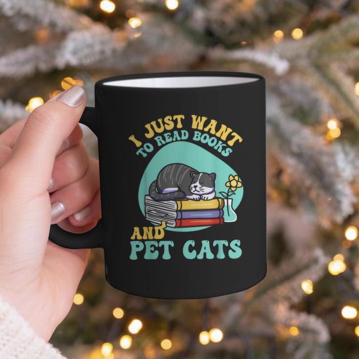 I Just Want To Read Books And Pet Cats Cat Book Lovers Graphic Print Coffee Mug