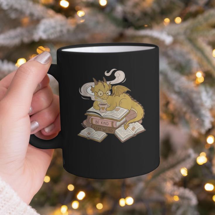 Be Kind Stay Weird Read Books Cute Dragon Graphic Print Coffee Mug