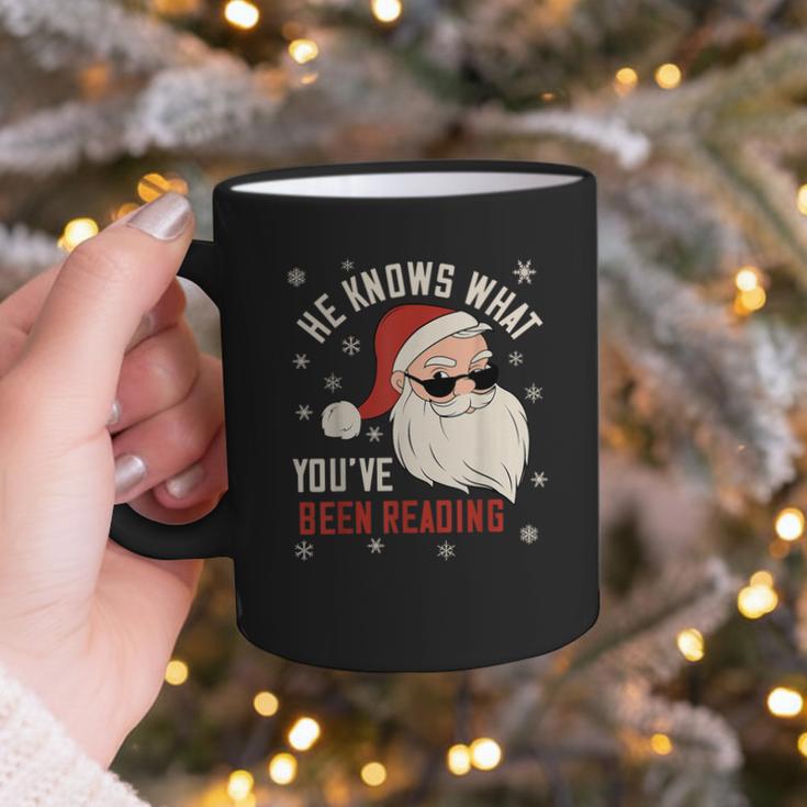 He Knows What You'Ve Been Reading Book Lover Women Santa Graphic Print Coffee Mug