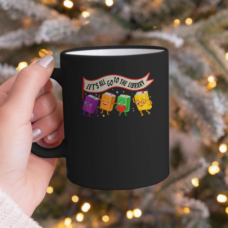 Librarian Let's All Go To The Library Cute Groovy Book Lover Graphic Print Coffee Mug