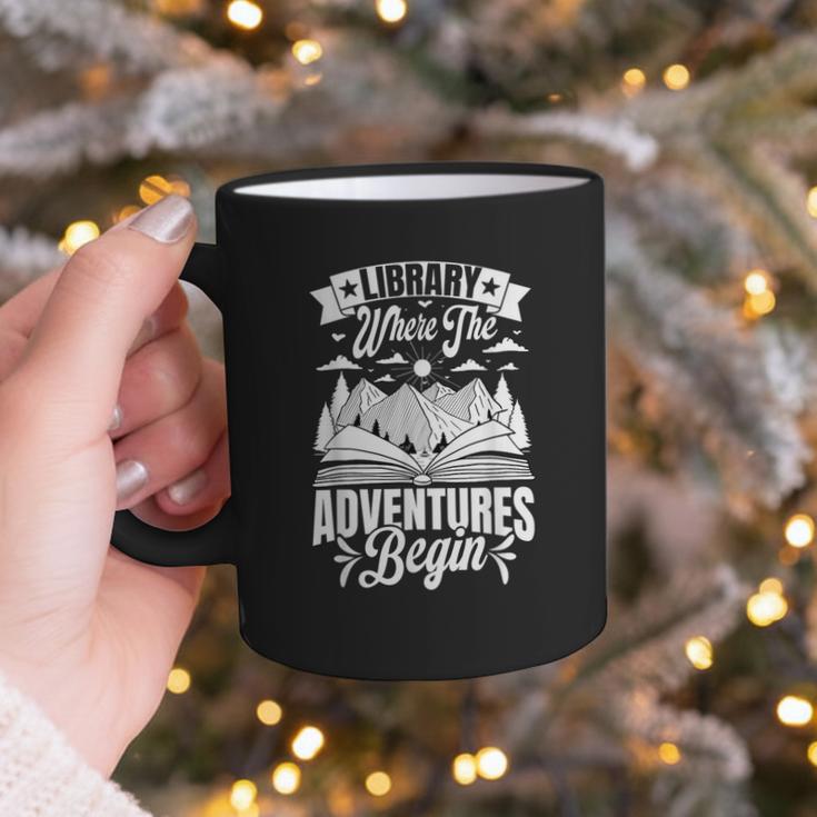 Library Where The Adventures Begin Librarian Book Readers Graphic Print Coffee Mug