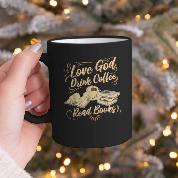 Love God Drink Coffee Read Books Christian Tee Graphic Print Coffee Mug