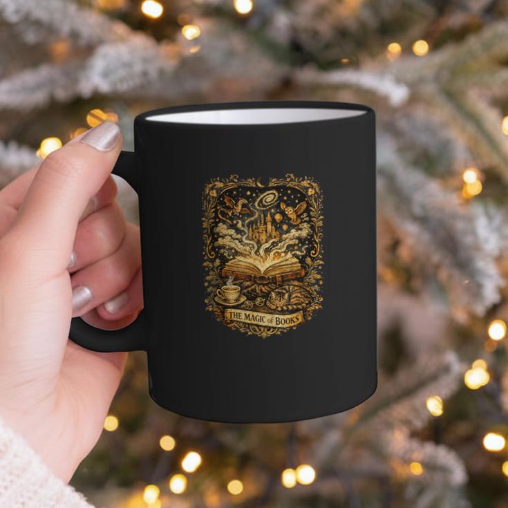 The Magic Of Books Vintage Style Reading Lover Cat & Tea Graphic Print Coffee Mug