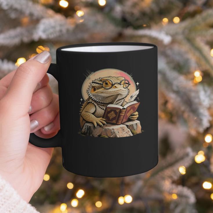 Nerdy Bearded Dragon Glasses Book Reading Graphic Print Coffee Mug