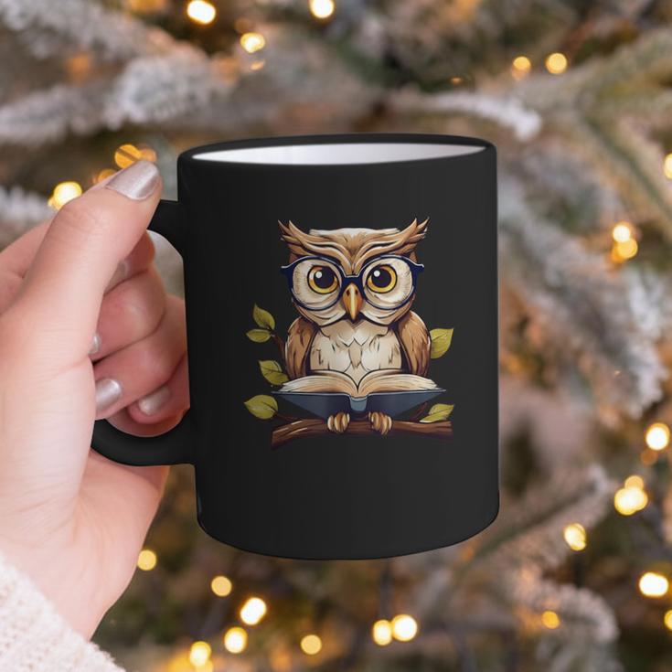 Owl Reading A Book Perched On A Branch Bookworm Graphic Print Coffee Mug