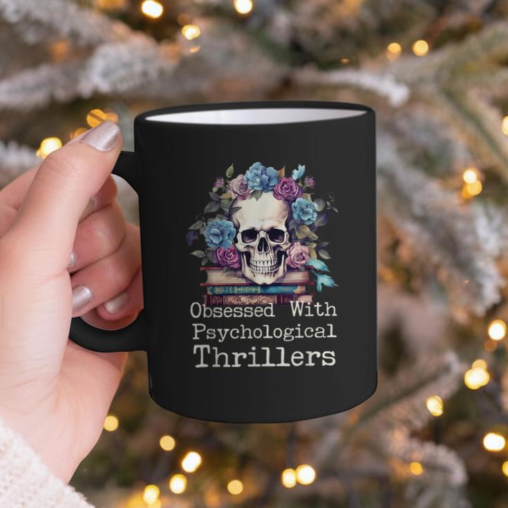 Psychological Thriller Reader Fan Skull Flowers Books Graphic Print Coffee Mug