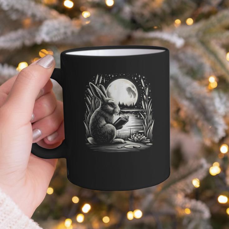 Rabbit Reading Book Full Moon Lake Scenery Graphic Print Coffee Mug Rabbit Reading Book Full Moon Lake Scenery Graphic Print Coffee Mug