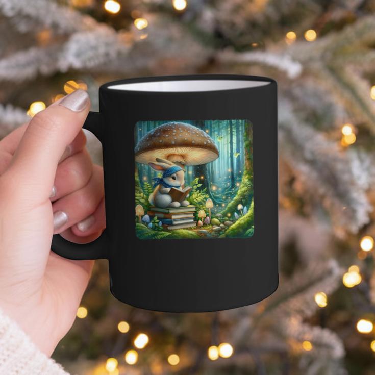 Rabbit Reading Book Under Large Mushroom Easter Bandana Graphic Print Coffee Mug Rabbit Reading Book Under Large Mushroom Easter Bandana Graphic Print Coffee Mug