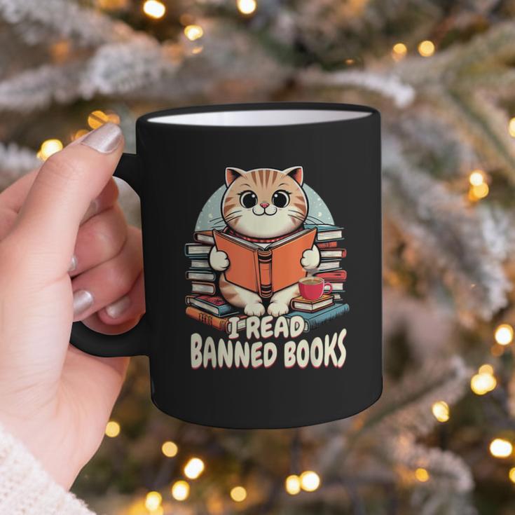 I Read Banned Books Shirt Cat Lover Bookworm Reader Men Women Kids Graphic Print Coffee Mug