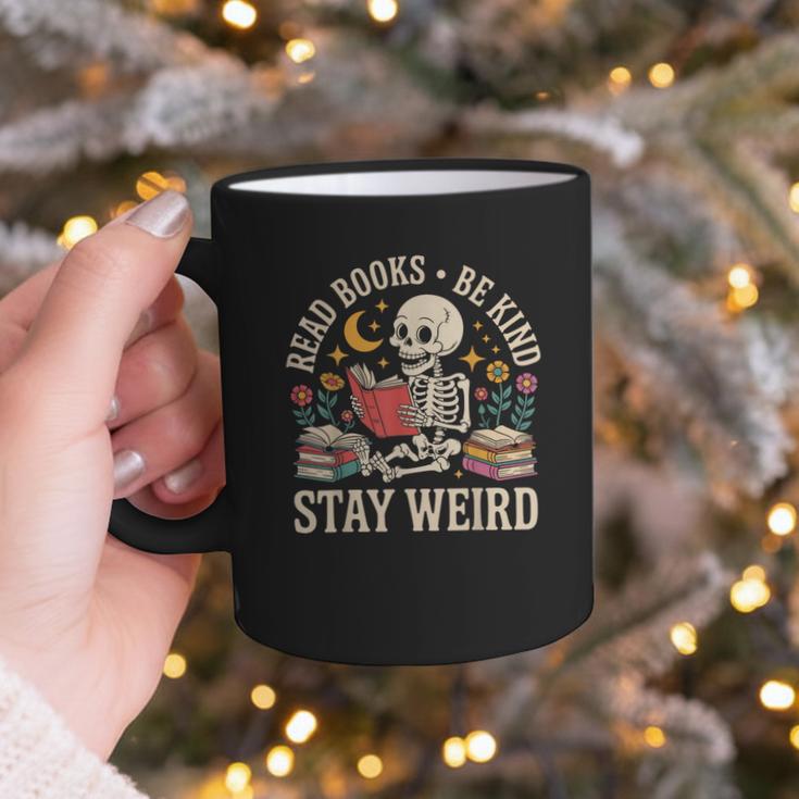 Read Books Be Kind Stay Weird Skeleton Reading Book Graphic Print Coffee Mug