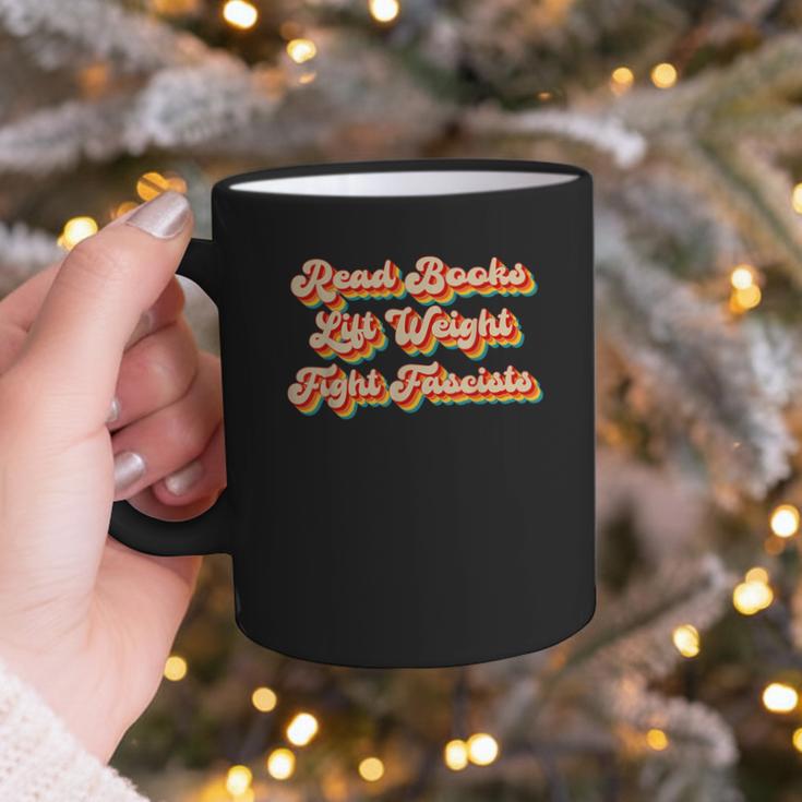 Read Books Lift Weights Fight Fascists Retro Reading Graphic Print Coffee Mug