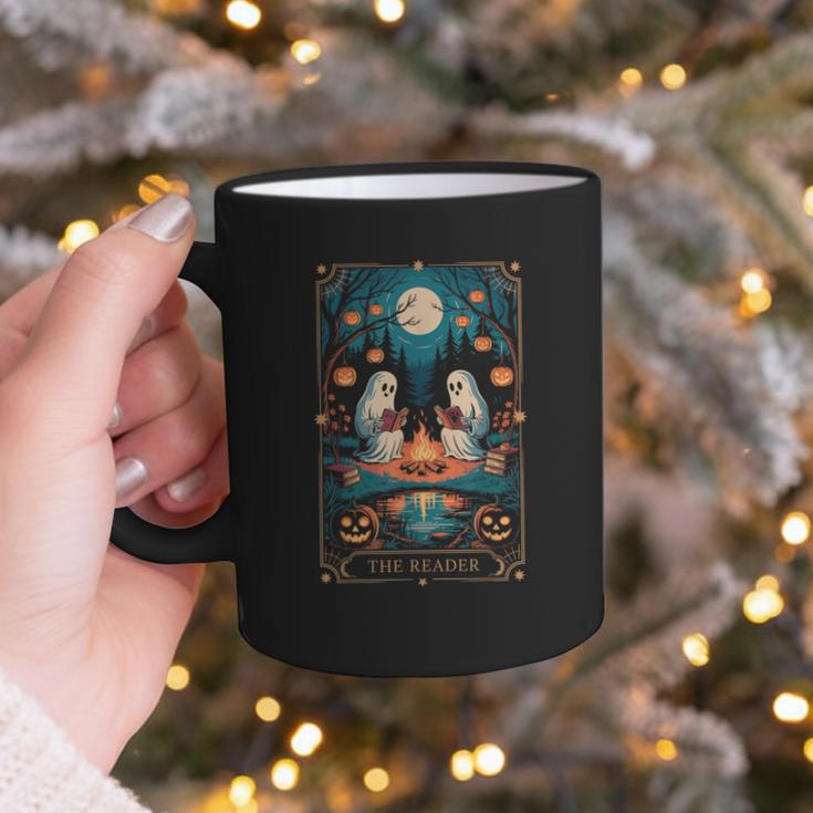 The Reader Bookish Cute Spooky Ghost Reading Book Tarot Card Graphic Print Coffee Mug