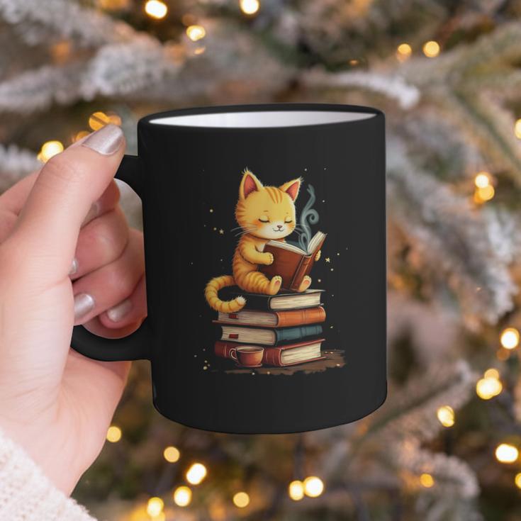 Reading Cat Books Cute Graphic Print Coffee Mug