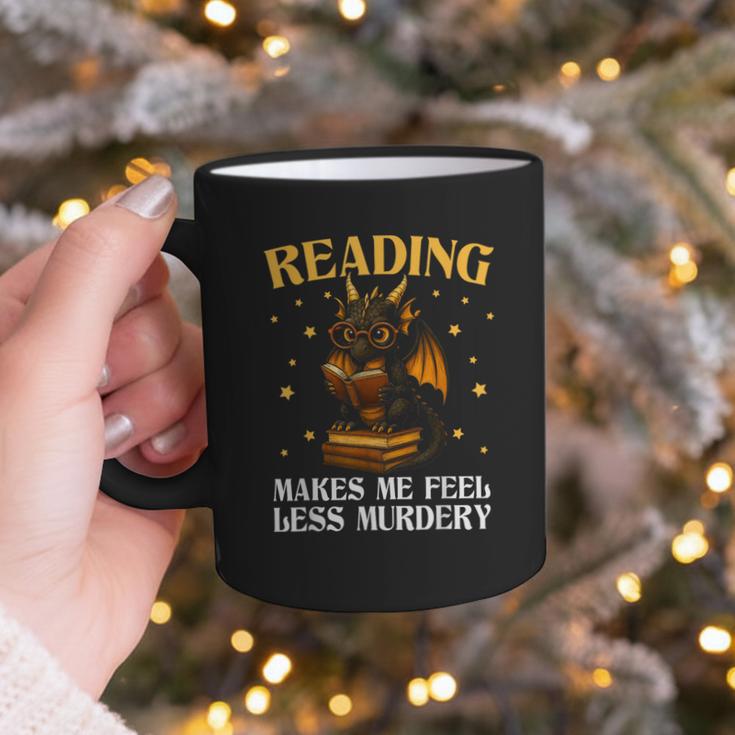 Reading Makes Me Feel Less Murdery Book Dragon Graphic Print Coffee Mug