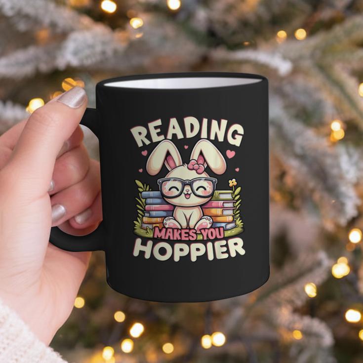 Reading Makes You Hoppier Bunny Book Fans Toddler Kid Graphic Print Coffee Mug Reading Makes You Hoppier Bunny Book Fans Toddler Kid Graphic Print Coffee Mug