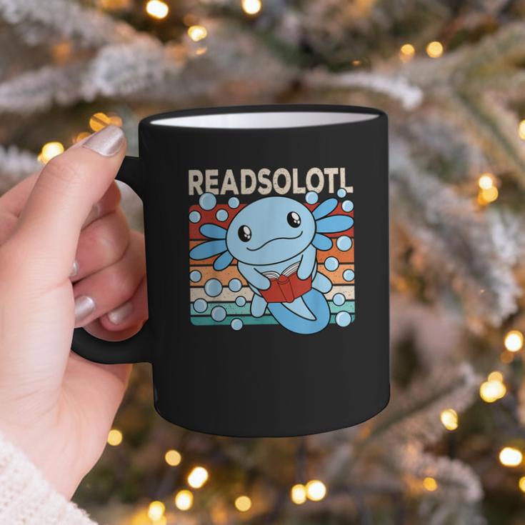 Readsolotl Blue Kawaii Axolotl Book Lover Reading Retro Graphic Print Coffee Mug