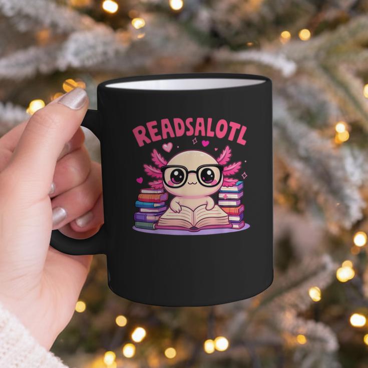 Readsolotl Pink Kawaii Axolotl Book Lover Reading Graphic Print Coffee Mug