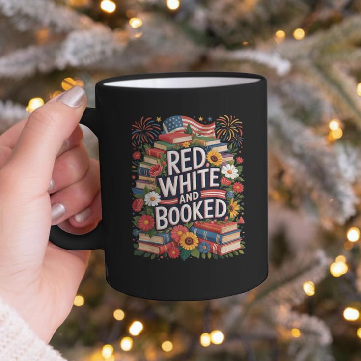 Retro Floral Red & Booked Library Reading 4th Of July Graphic Print Coffee Mug