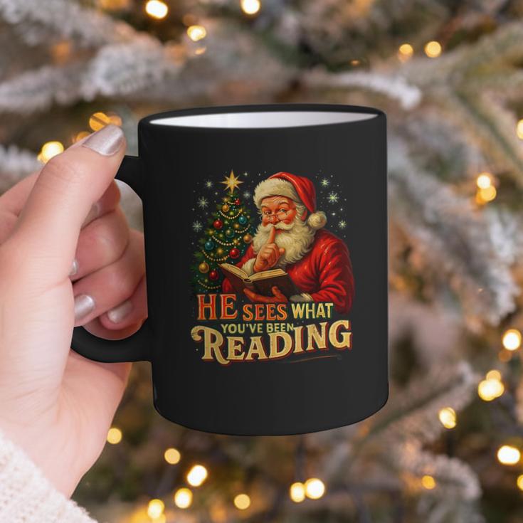 He Sees What You’Ve Been Reading Santa Book Lover Christmas Graphic Print Coffee Mug He Sees What You’Ve Been Reading Santa Book Lover Christmas Graphic Print Coffee Mug