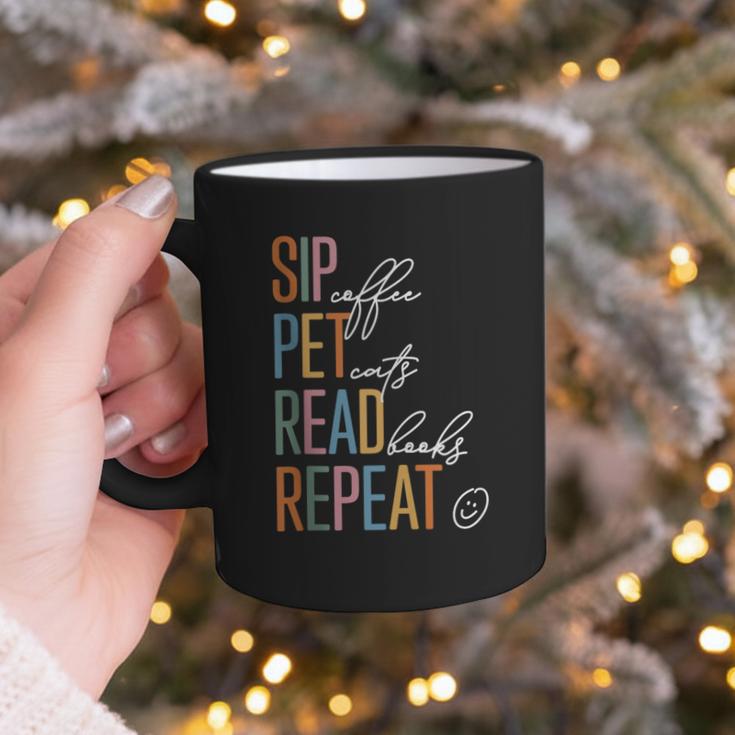 Sip Coffee Pet Cats Read Books Repeat Book Cat Lover Graphic Print Coffee Mug