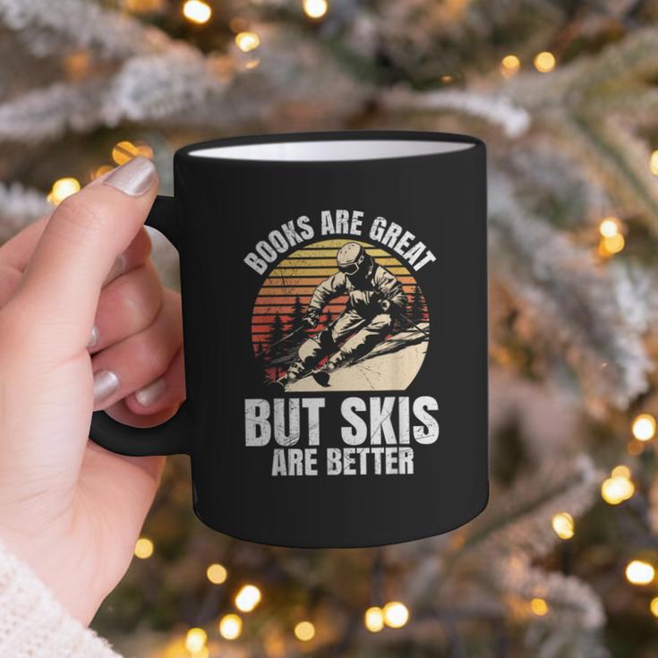 Skier BOOKS ARE GREAT BUT SKIS ARE BETTER Vintage Graphic Print Coffee Mug