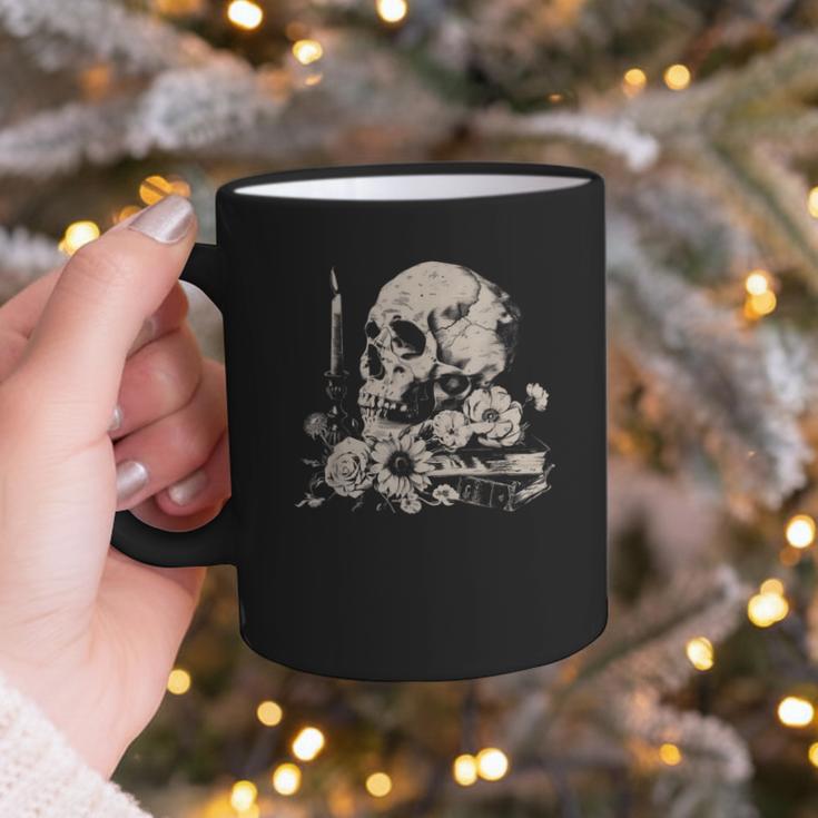 Skull Books Flowers Goth Reader Grunge Dark Alt Aesthetic Graphic Print Coffee Mug Skull Books Flowers Goth Reader Grunge Dark Alt Aesthetic Graphic Print Coffee Mug